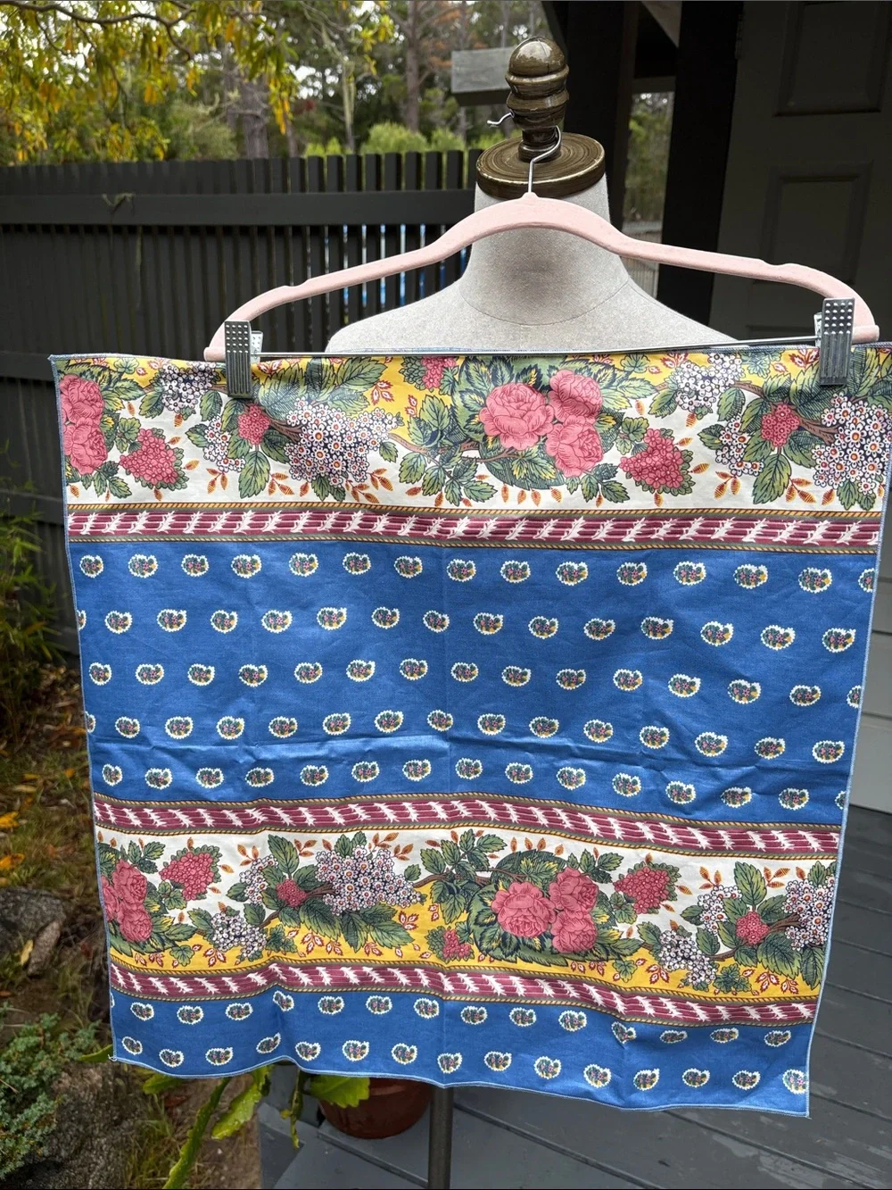 French Country Blue & Pink Floral Picnic Large Oil Cloth Napkin